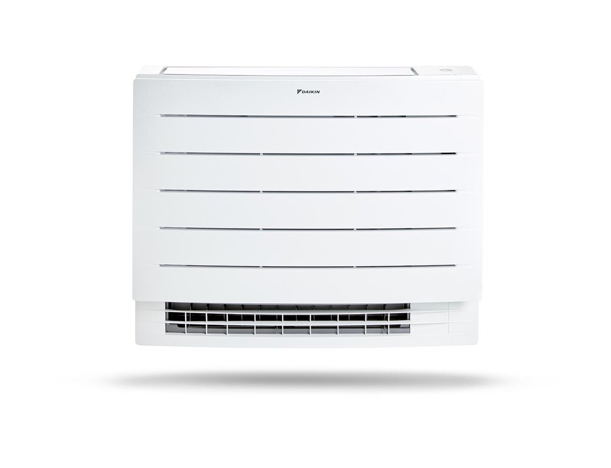 Daikin Perfera floor-standing indoor unit in matt white, front view