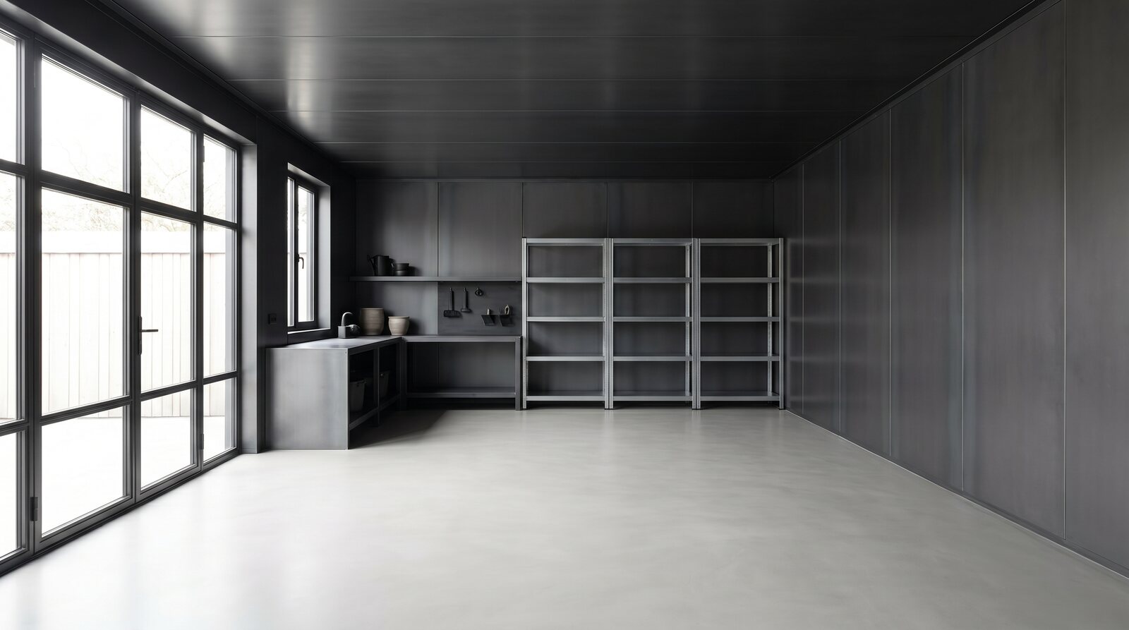 Large window letting daylight flood a bright, usable garage interior