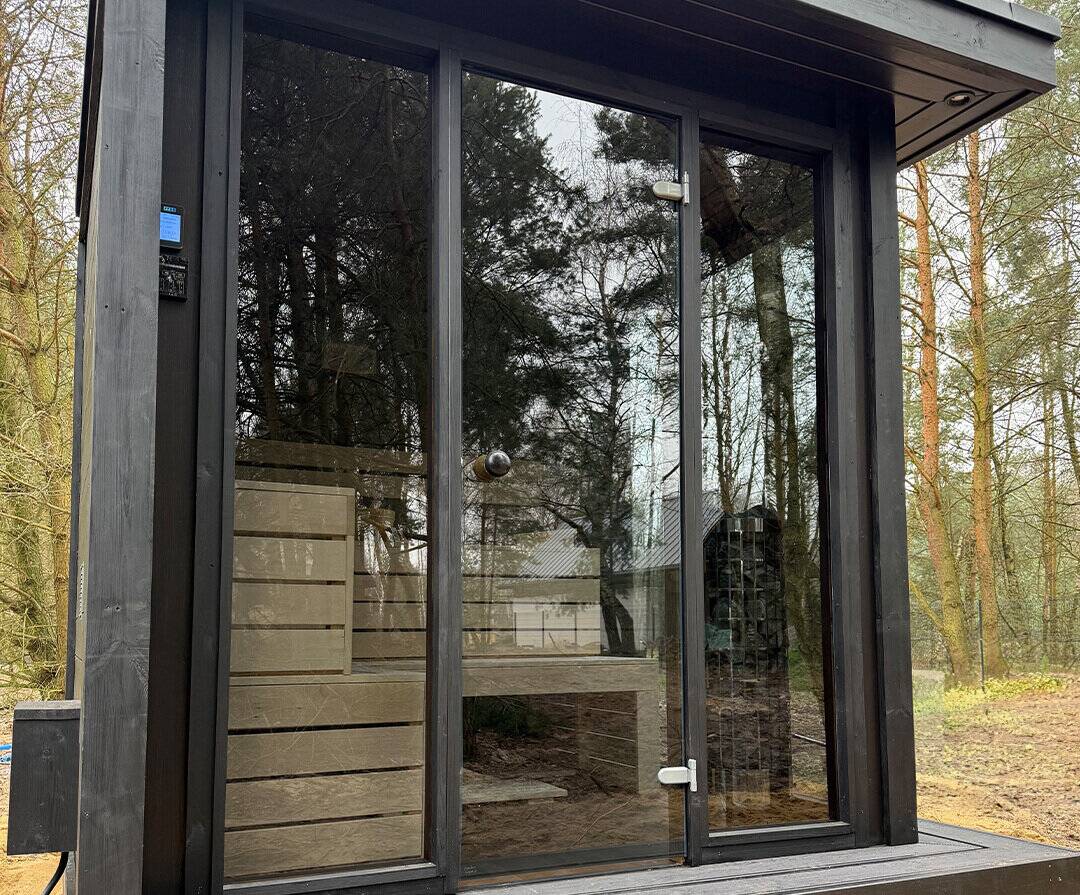 NORD sauna glass-front detail