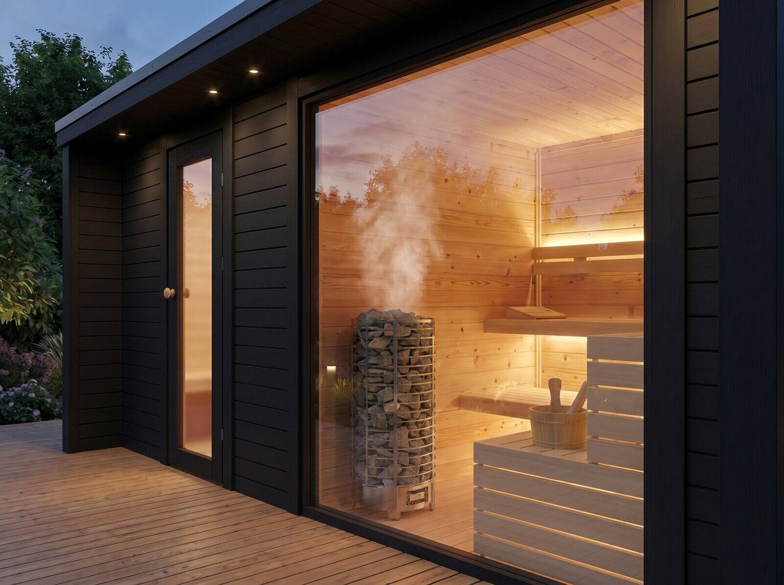 VIDDA sauna glass front and steam, detail